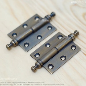 2.00" Inches Pair / 2 pcs Antique Vintage Door Hinge with Ball Finials Hinge / Hinges Cabinet Door Solid Brass v013