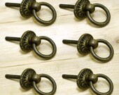 Lot of 6 pcs Vintage Round Ring Solid Brass Antique Cabinet Drawer KNOB Pulls P107