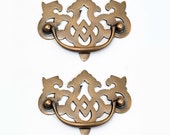 3.93 quot Lot of 2 pcs Vintage Escutcheon Solid Brass Antique Cabinet Drawer Handle Pulls A037