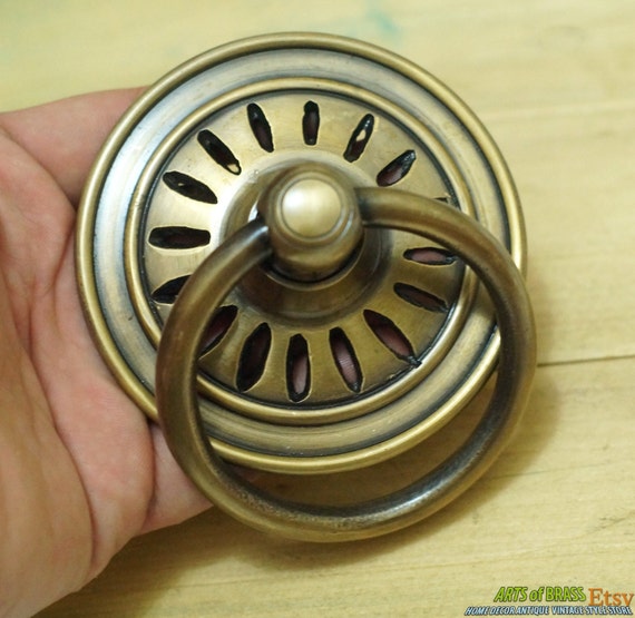 3.54" Inches Vintage Big Round Ring Pulls Solid Brass Antique Cabinet Drawer Door KNOB Pulls
