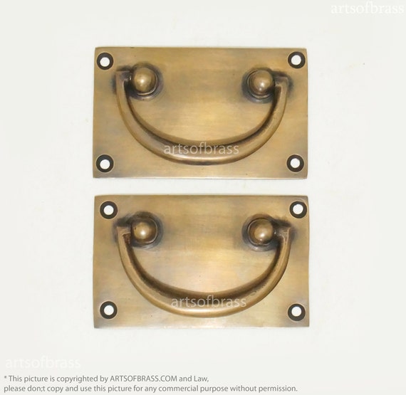 3.22" inches 2 pcs Vintage Solid Brass Western Retro Original Square Plate Handle Cabinet Drawer Dresser Handle Pulls A080
