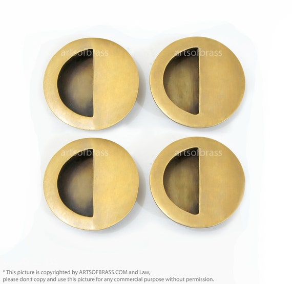 1.96" Lot of 4 pcs Vintage Solid Brass Round Baldwin FLUSH Pull Sliding Door Cabinet Brass Knob Drawer Pulls J017