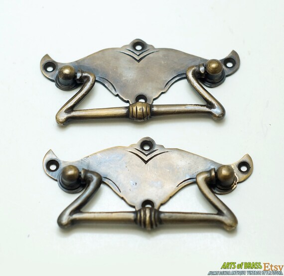 3.93" inches 2 pcs Vintage Art Deco Artistic Handle Solid Brass Antique Cabinet Drawer Door Handle Pulls A044