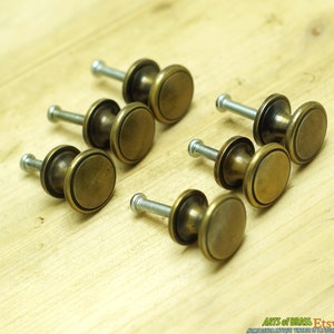 Lot of 6 pcs Vintage Retro Solid Brass Round Cabinet Solid Brass Drawer Handle Knob Pulls N137