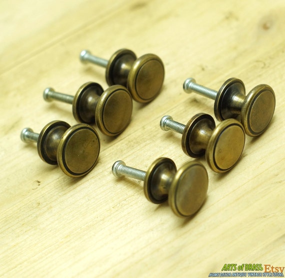 Lot of 6 pcs Vintage Retro Solid Brass Round Cabinet Solid Brass Drawer Handle Knob Pulls N137
