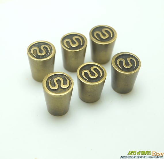 0.78" inches Lot of 6 pcs Vintage Asian Old Stamp Sign Knob Pull Hardware Cabinet Solid Brass Drawer Handle Knob Pulls N195