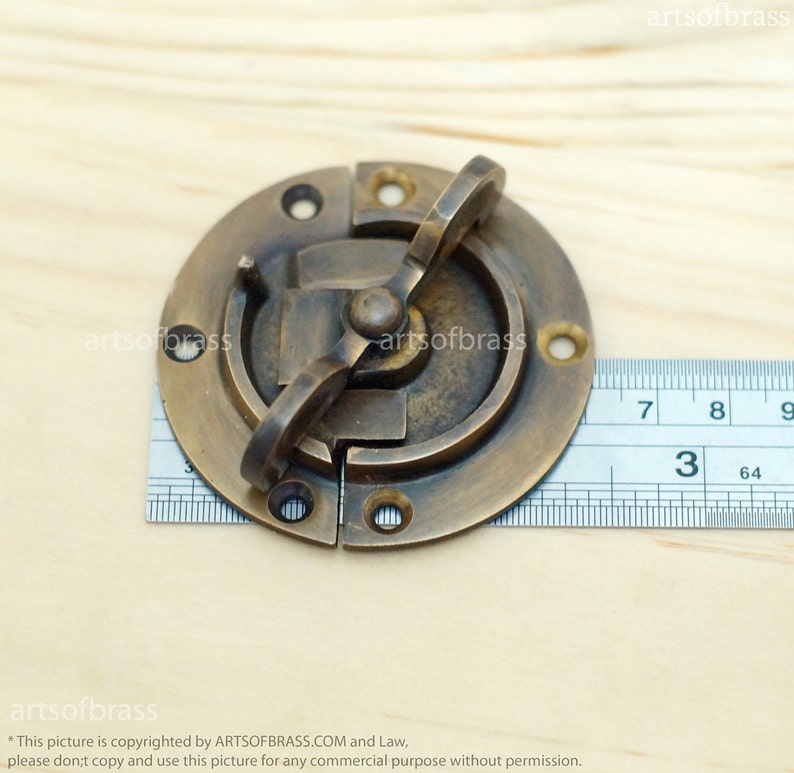 2.41" inches Vintage Retro Round Safe BOX DOOR LATCH Antique Solid Brass Latch Lock image 5