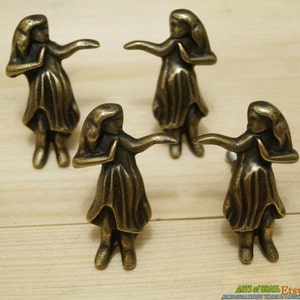 Lot of 4 pcs HAWAIIAN Hula Hula GIRL Antique Vintage Solid Brass Cabinet Drawer Pull image 1