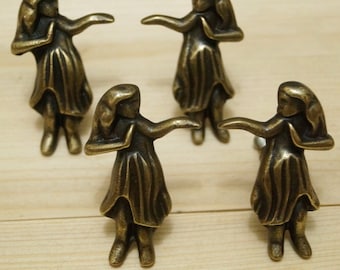 Lot of 4 pcs HAWAIIAN Hula Hula GIRL Antique Vintage Solid Brass Cabinet Drawer Pull