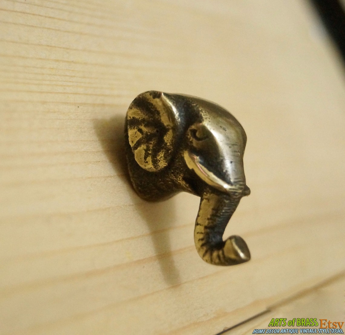 Lot of 4 pcs Vintage BRASS KNOB ELEPHANT Animal Round Antique Etsy