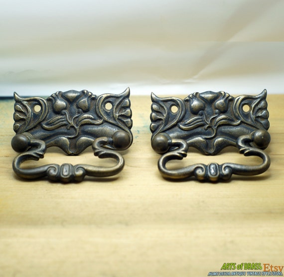 2.71" Lot of 2 pcs Vintage Victorian Allamanda trumpet Flowers Antique Solid Brass cabinet Handle Drawer Pull