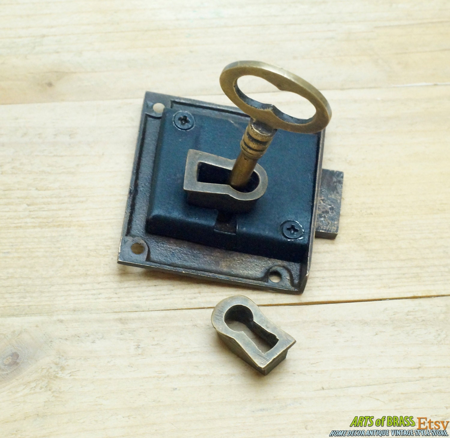 Antique Furniture Lock Brass Key Hole Cover Plate Lock Skeleton Key Escutcheon 