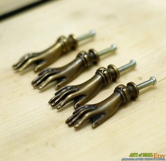 Lot of 4 pcs SOLID Brass LADIES Kingdom FINGERS  Antique Vintage Cabinet Drawer Knob Pull