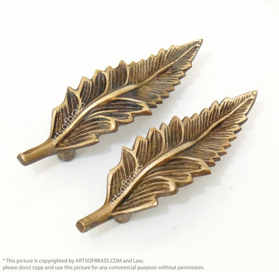 4.21" inches of 2 pcs Vintage Retro Solid Brass Leaf Flowers Handles Pulls Cabinet Drawer Dresser Furniture Knob Handle Pulls