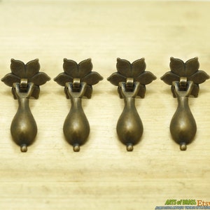 Lot of 4 pcs Vintage Flower Cudgel Tear drop Solid Brass Antique Cabinet Drawer Handle KNOB Pulls