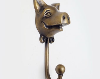 Perchero de pared resistente de latón macizo con forma de cabeza de cerdo de State Farm de 5,60" VINTAGE