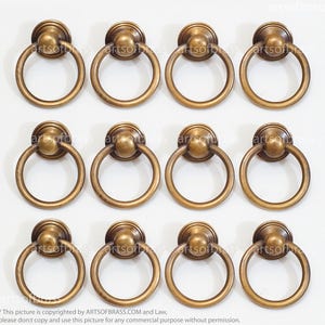1.41&quot; inches Vintage Retro Western Solid Brass Antique ROUND Ring Pulls Cabinet Drawer Dresser Furniture Knob Pulls P110