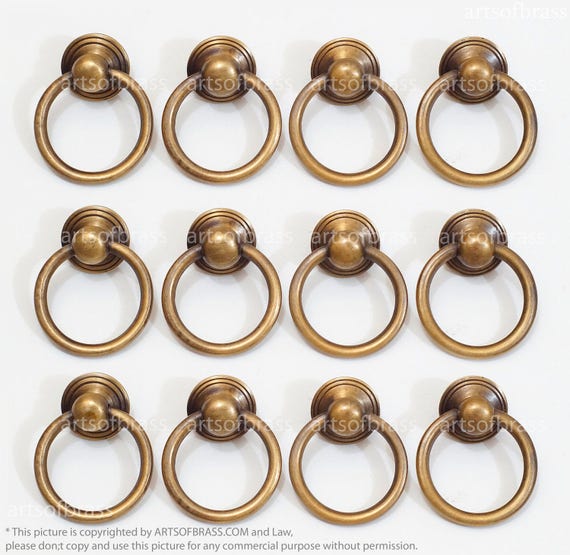 1.41" inches Vintage Retro Western Solid Brass Antique ROUND Ring Pulls Cabinet Drawer Dresser Furniture Knob Pulls P110