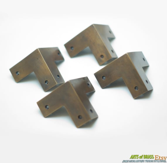 2.67" inches lot of 4 pcs Vintage Western Table Cabinet Trunk Corner Protector Solid Brass Corner Protector T003