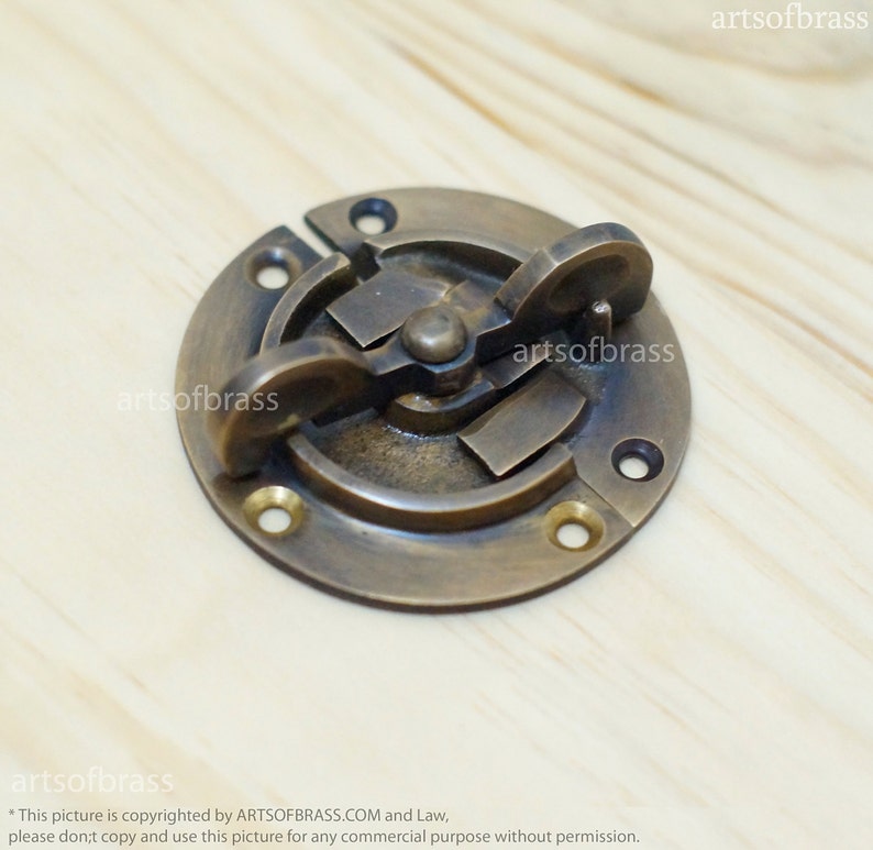 2.41" inches Vintage Retro Round Safe BOX DOOR LATCH Antique Solid Brass Latch Lock image 2