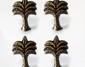 Lot of 4 pcs Vintage Brass COCONUT PALM TREE Antique Cabinet Door Brass Knob Drawer Pulls