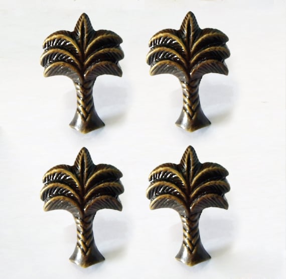 Lot Of 4 Pcs Vintage Brass Coconut Palm Tree Antique Cabinet Etsy