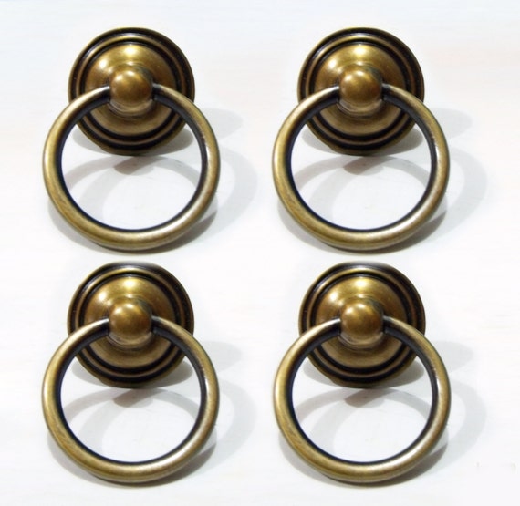 Lot of 4 pcs ROUND PULL Antique Vintage Solid Brass Cabinet Door Pull KNOB Drawer