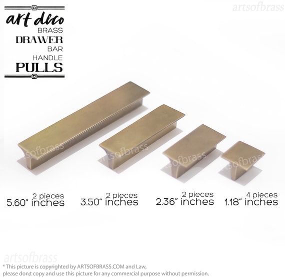 Vintage ART DECO Full Solid Brass Bar Pulls Retro Brass Drawer Pulls, Cabinet handle, Dresser Pulls, Kitchen Knob Pulls