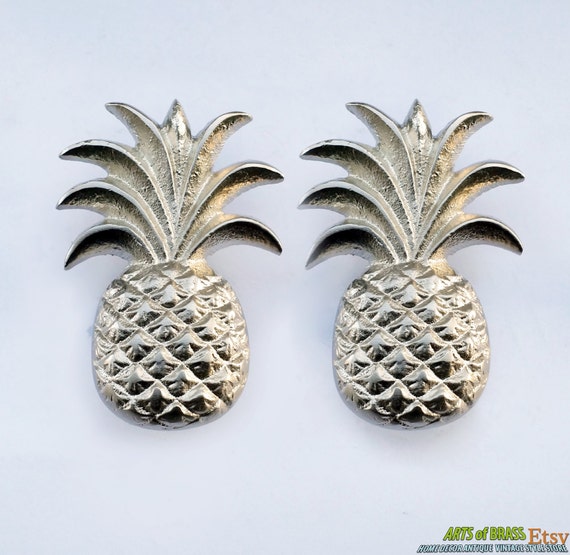 Lot of 2 pcs PINEAPPLE Fruits with CHROME Finishing Cabinet Solid Brass Drawer Handle Knob Pulls