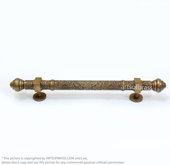 17.12" inches Vintage Victorian Classic Detailed Full Carved Entry Door Handle Pull Hardware Cabinet Brass Door Handle AC124