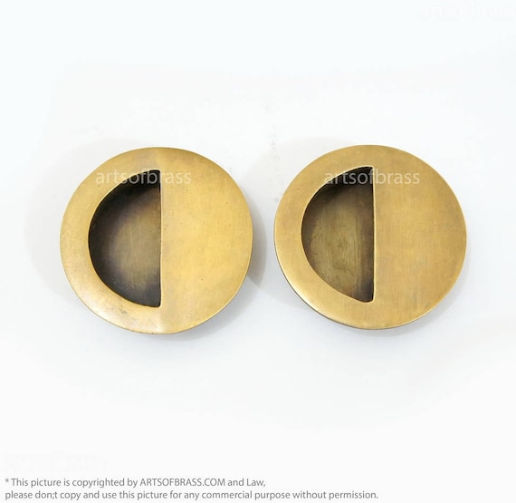 1.96" Lot of 2 pcs Vintage Solid Brass Round Baldwin FLUSH Pull Sliding Door Cabinet Brass Knob Drawer Pulls J017