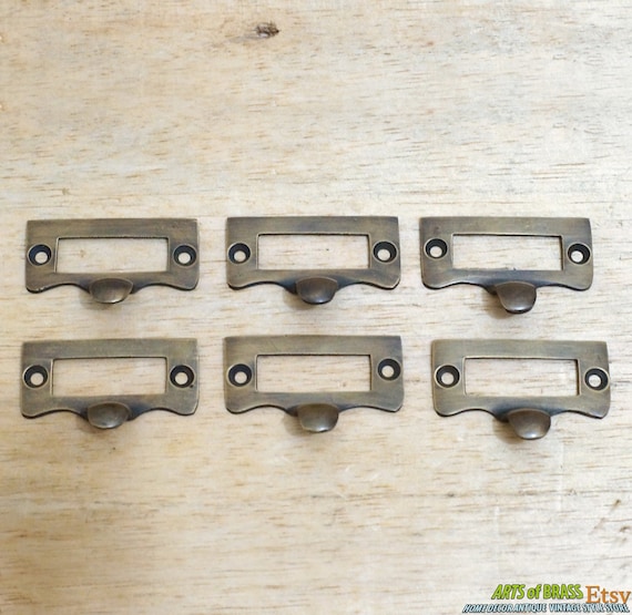 1.77" inches Lot of 6 pcs Vintage Label File Name Card Holder cabinet Drawer Pulls Handle J037