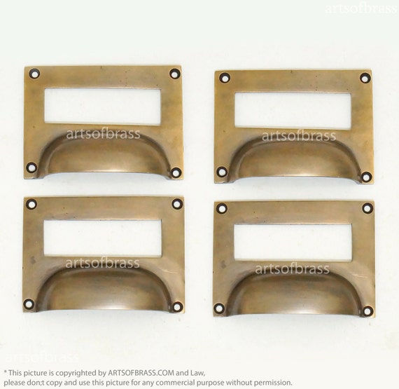 3.30" inches Vintage Classic Hardware Solid Brass Label Holder Pull Drawer I038