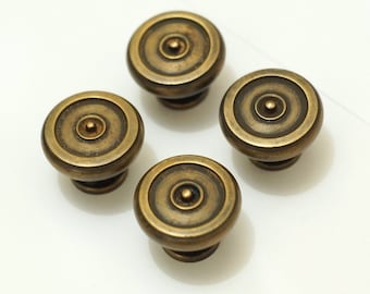 Lote de 4 piezas de tiradores redondos de estilo retro asiático vintage de latón macizo para gabinete