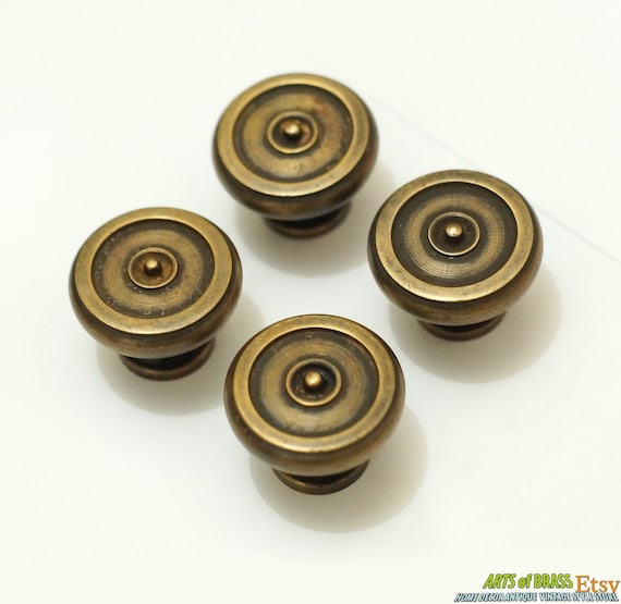 Lot of 4 pcs Vintage Asian Retro Style Round Knobs Handle Solid Brass Cabinet Knob Pull Handle