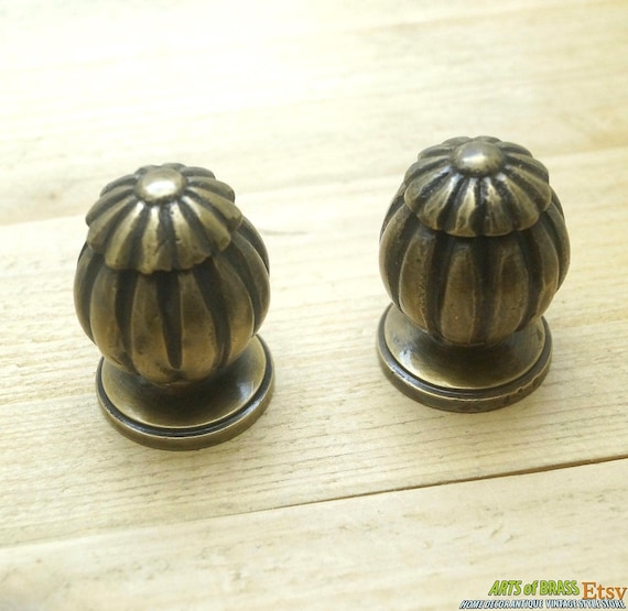 1.69" inches Lot of 2 pcs Vintage PUMPKIN Vegetables Solid Brass Kitchen Cabinet Door Brass Round KNOB Drawer Pulls