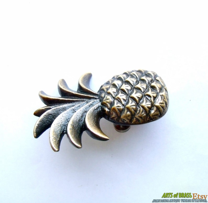 Lot of 2 pcs Antique PINEAPPLE Fruits Cabinet Solid Brass Drawer Handle Knob Pull image 3