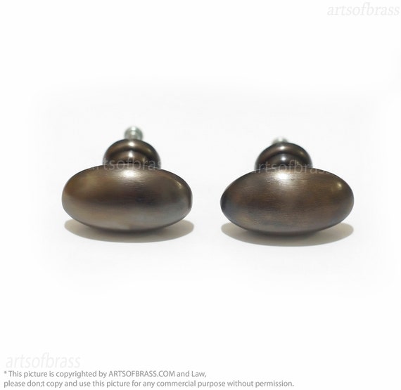 1.57" in 2 pcs Solid Brass Retro Oval Ellipse Knobs Brass Cabinet Drawer Handle Pull - with Black copper finish