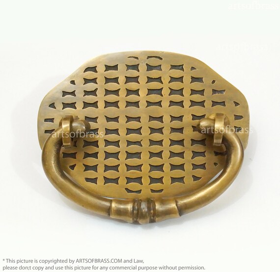 5.51" Inches Big Vintage Retro Asian Round Plate Solid brass Box Door Round Pull Handle P107