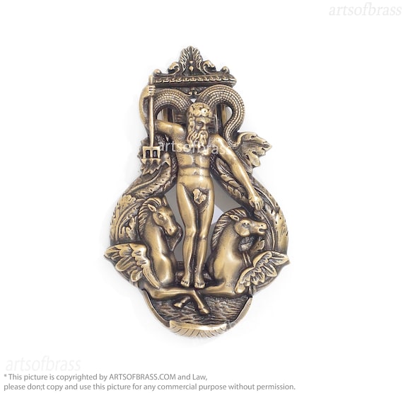 RARE Solid Brass Door Knocker Neptune POSEIDON Mythology Vintage Front Door Knocker Decor