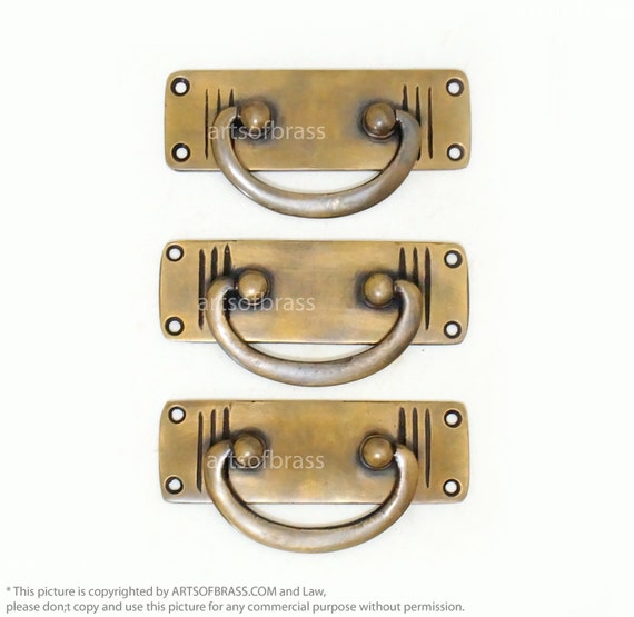 3.42" inches Lot of 3 pcs Vintage Retro Western Horizontal Handle Pulls Drop Solid Brass Knob Drawer Pull A063