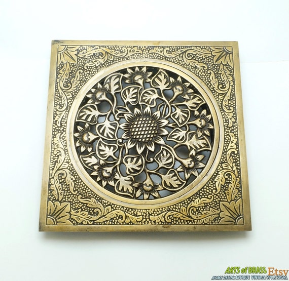6.81" inches 1 set vintage Big Carved Floweriest Water channel Drain Cover or air vents Solid brass Bathroom Hardware AE069