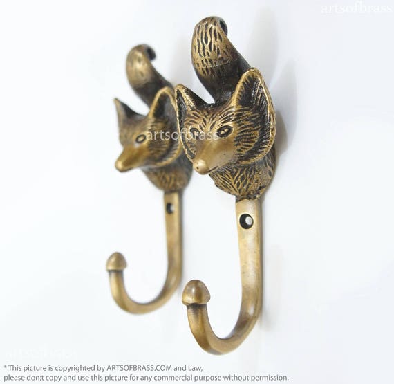 4.33 Inches Lot of 3 Pcs Vintage FOX Head Forestry Solid Brass Hook Antique  Strong Wall Mount Coat Hat Hook U114 -  Norway