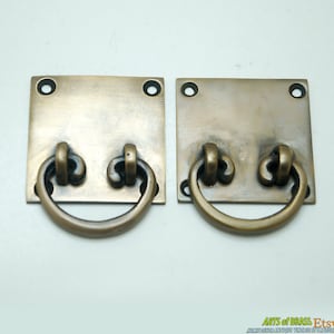 1.96&quot; Lot of 2 pcs Vintage RETRO Western square Drop Pull Hardware Cabinet Solid Brass Drawer Handle Knob Pulls A135