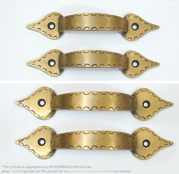 Lot of 2 pcs Vintage Retro Western Spades Handle Pulls Solid Brass Knob Drawer Pulls L024-L025