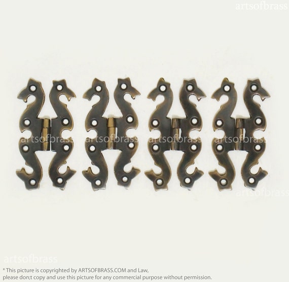2.87" Lot of 4 pcs Vintage BLACK Finishing Solid Brass SNAKE Decorative Surface Mounted Hinges Cabinet Brass Door Hinges