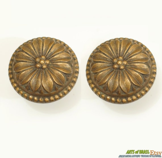 3.54" Set Vintage Brass Big Victorian Flowers Engraved Main Door Screen Door Handle Antique Door Handle N049