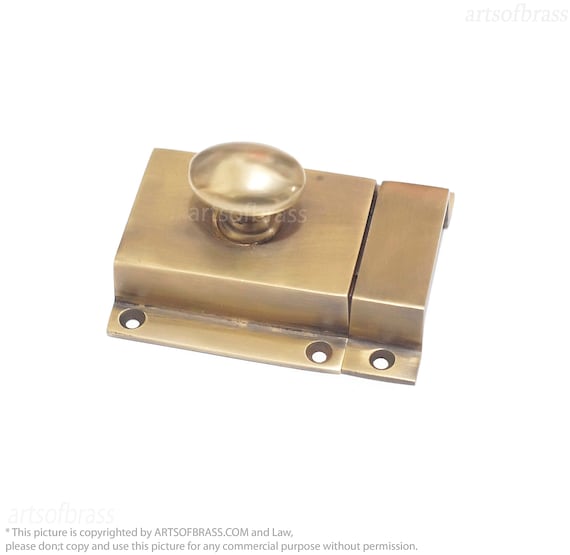 Unlacquered Brass Door Latch Cabinet Drawer Lock Knob Pull - Vintage Style Brass Hardware for Doors and Cabinet