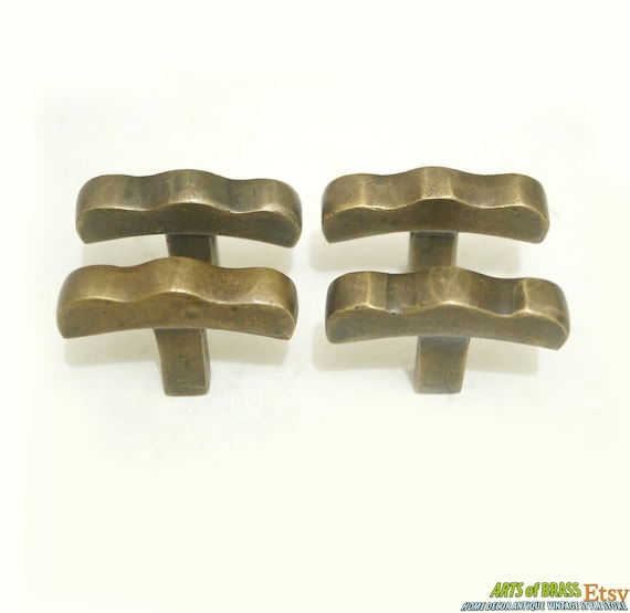 1.69" inches Lot of 4 pcs Vintage Retro Serrated Bent Down Solid Knobs Handle Solid Brass Cabinet Handle Pull Knobs K012