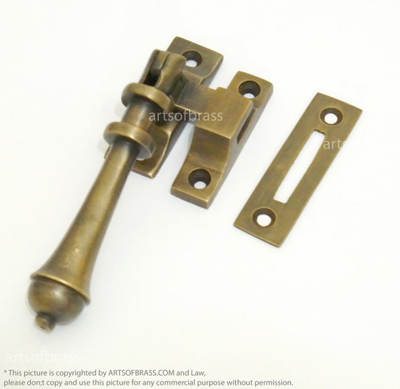 4.40" inches 1 set Vintage Retro Brass Latch TEAR DROP Cudgel Swing Lock Antique SOLID Brass Door Latch Lock